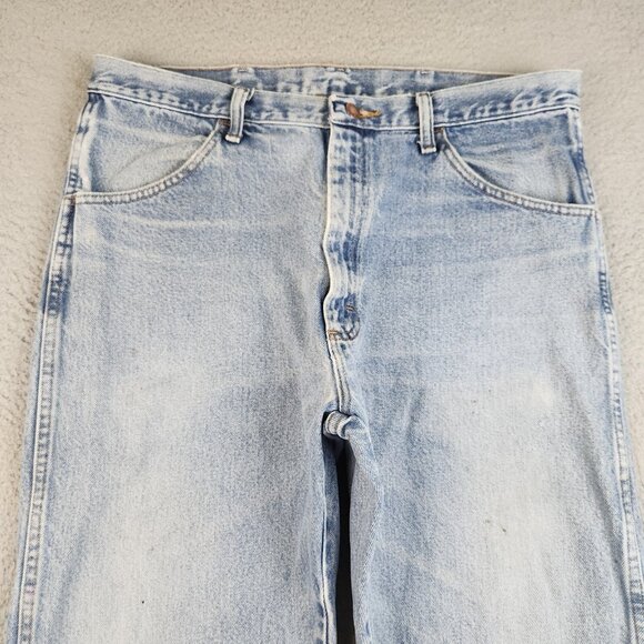Mens 36x34 Blue Denim Workwear Jeans Wrangler Rustler Classic Stonewashed Pants - Picture 9 of 16